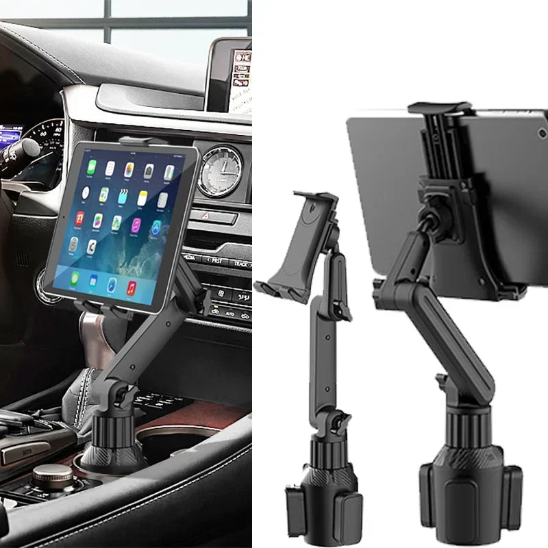 New Car Tablet & Smartphone Cup Holder Mount – 360° Adjustable, 270° Tilt, Triangular Base, RAM Mount Tablet Holder