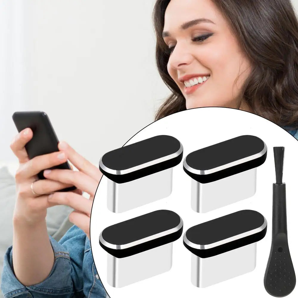 4Pcs USB-C Dust Plugs with Cleaning Brush – Anti-Dust Charging Port Cover Caps for Android Smartphones