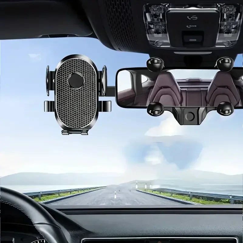 360° Rotating Car Phone Holder – Rearview Mirror Mount, Foldable GPS & Navigation Support, In-Car Mobile Bracket