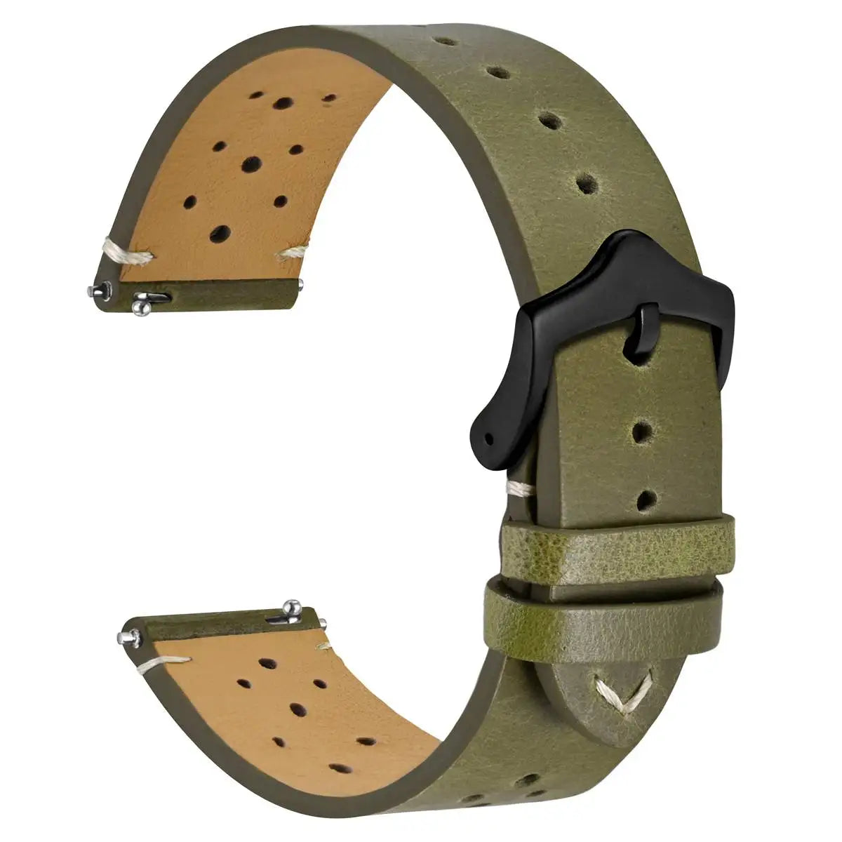 Genuine Leather Watch Bands – 18mm/20mm/22mm Quick Release Vintage Strap for Men & Women, Green/Black/Brown/Blue