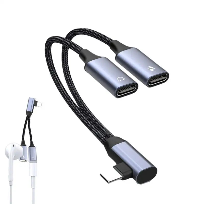 OTG 2-in-1 USB-C Splitter & Dual Headphone Jack Adapter – PD Fast Charging for Samsung, Huawei, iPhone, Xiaomi