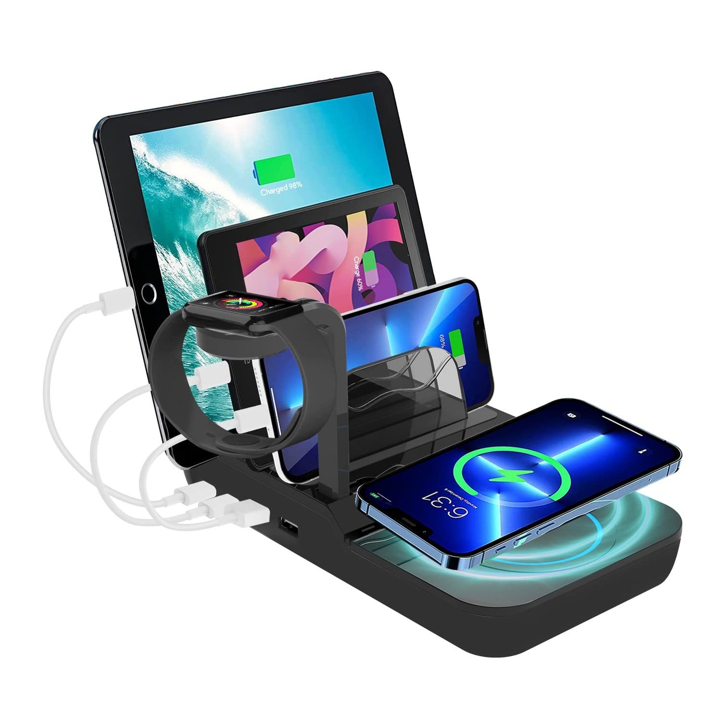 70W 5-in-1 Fast Charging Station – Multi-Device Dock with 10W Wireless Charger