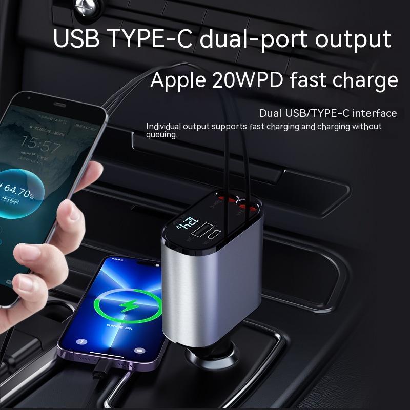 Metal 100W Super Fast Car Charger – USB & Type-C Cigarette Lighter Adapter for Rapid Charging