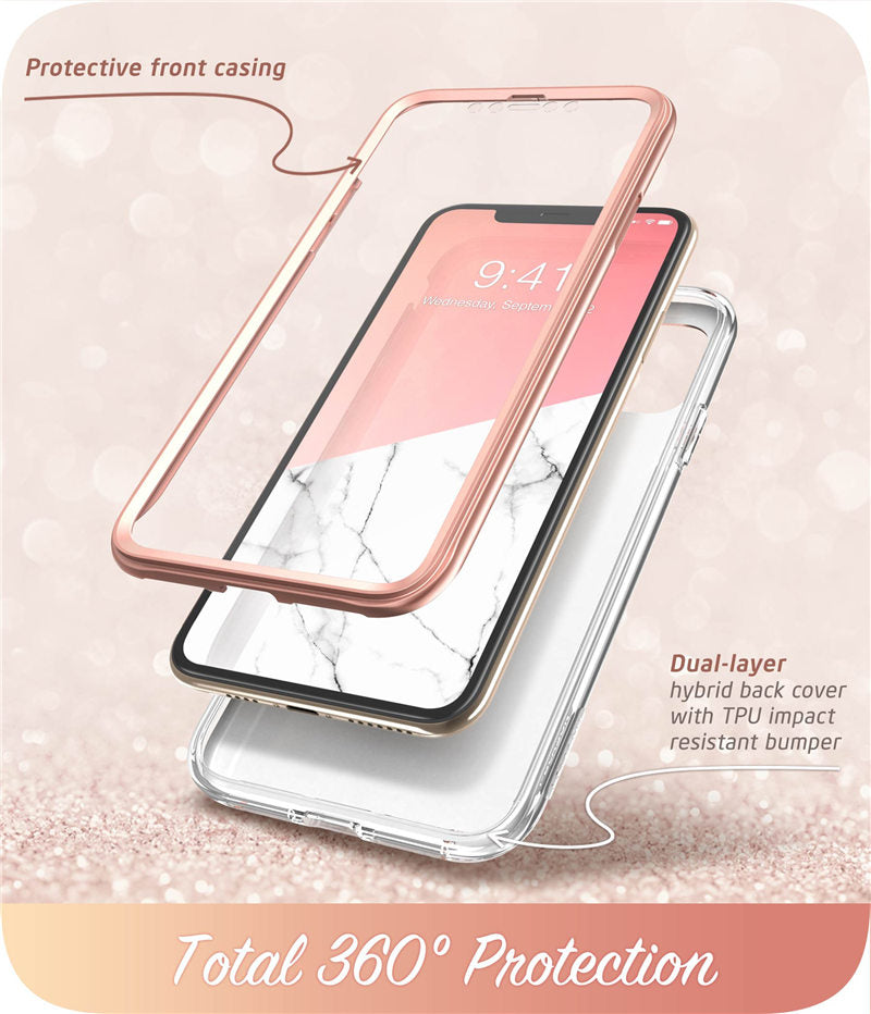 Full-Body Shinning Glitter Marble Bumper Case with Built-in Screen Protector