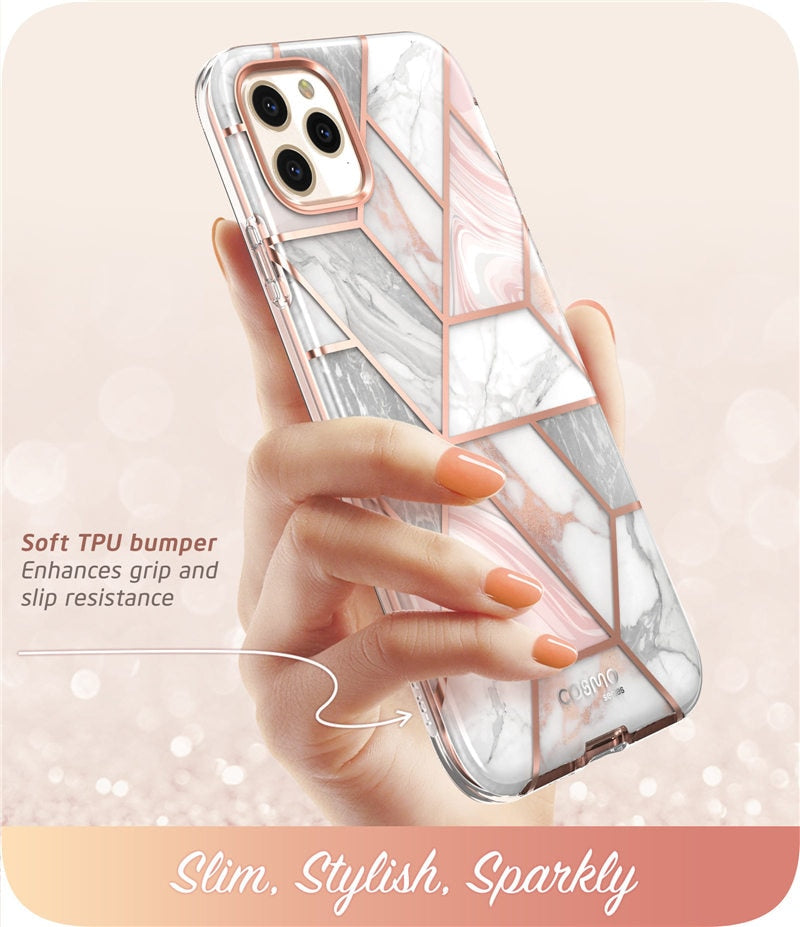 Full-Body Shinning Glitter Marble Bumper Case with Built-in Screen Protector