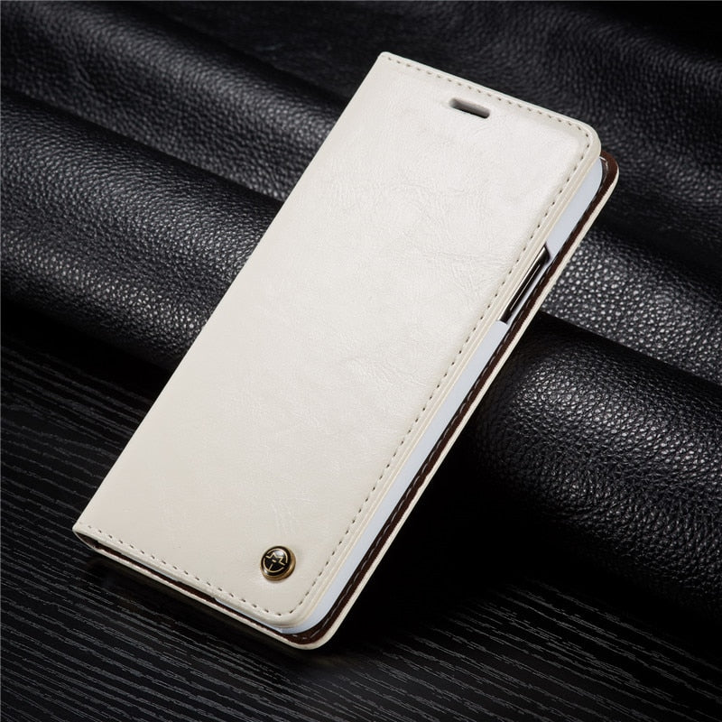 Elegant Leather Magnetic Card Holder Wallet Cover for iPhones