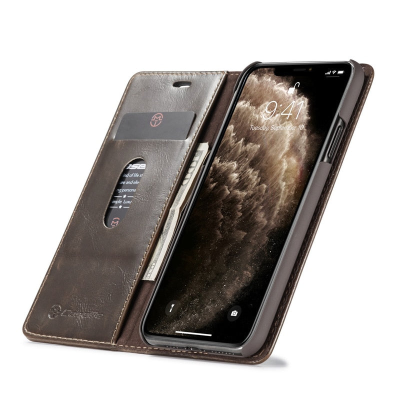 Elegant Leather Magnetic Card Holder Wallet Cover for iPhones