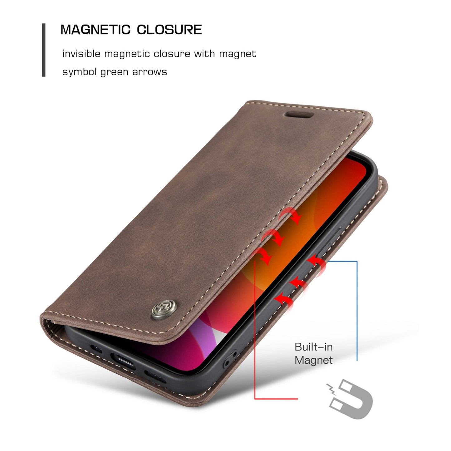 Premium iPhone 14 13 12 Mini Pro Max Case Retro Magnetic Card Leather Wallet.