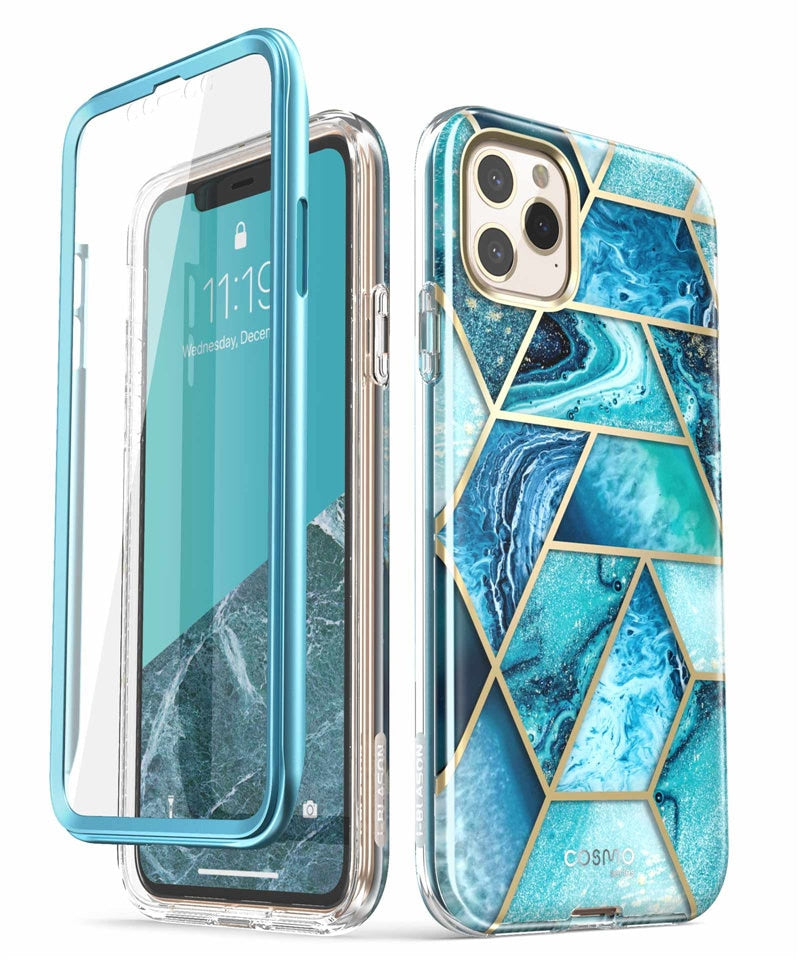 Full-Body Shinning Glitter Marble Bumper Case with Built-in Screen Protector