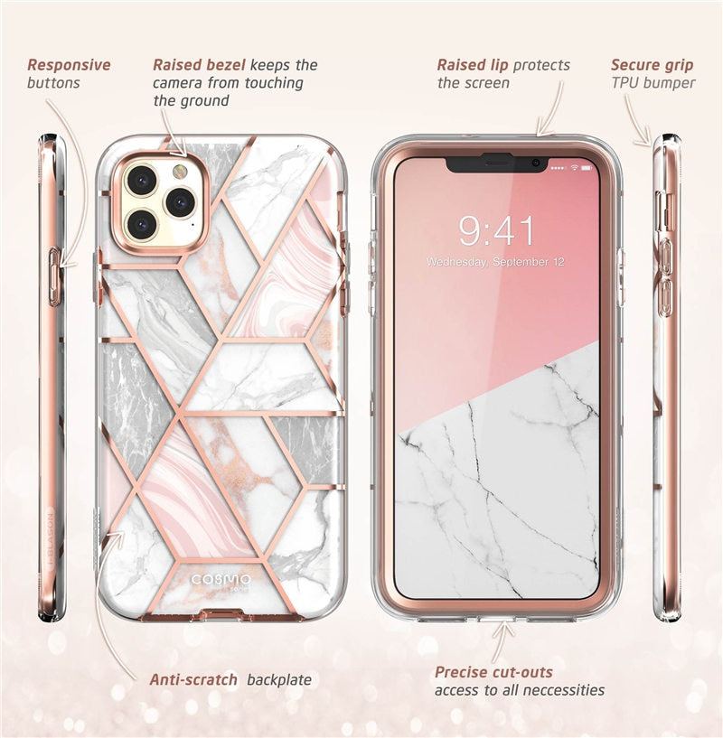 Full-Body Shinning Glitter Marble Bumper Case with Built-in Screen Protector