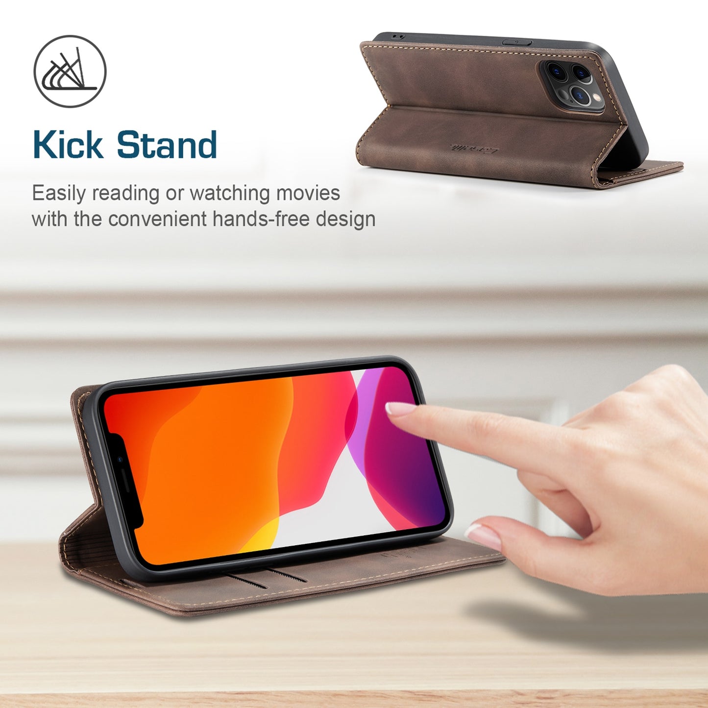 Premium iPhone 14 13 12 Mini Pro Max Case Retro Magnetic Card Leather Wallet.
