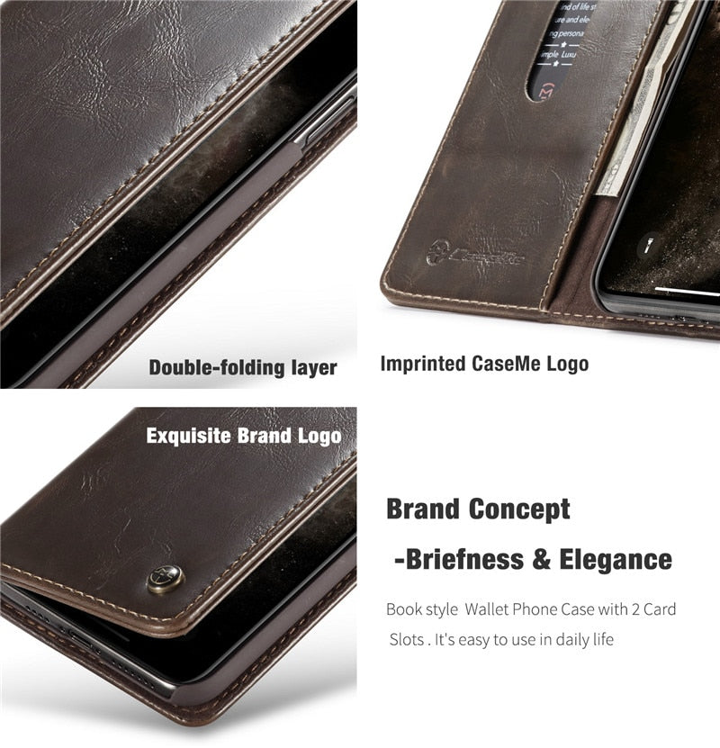 Elegant Leather Magnetic Card Holder Wallet Cover for iPhones