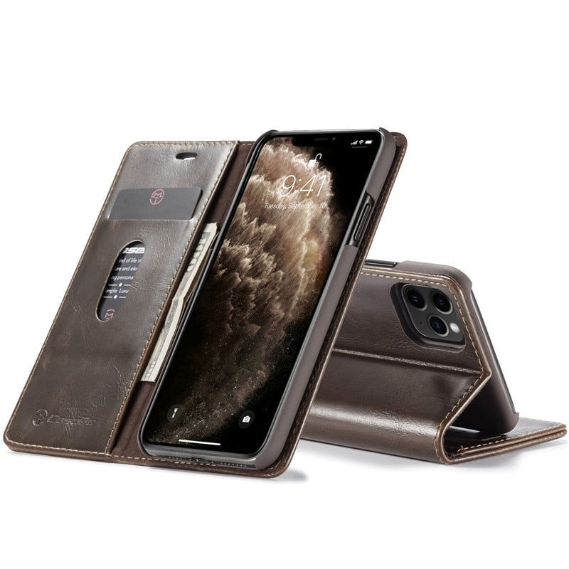 Elegant Leather Magnetic Card Holder Wallet Cover for iPhones