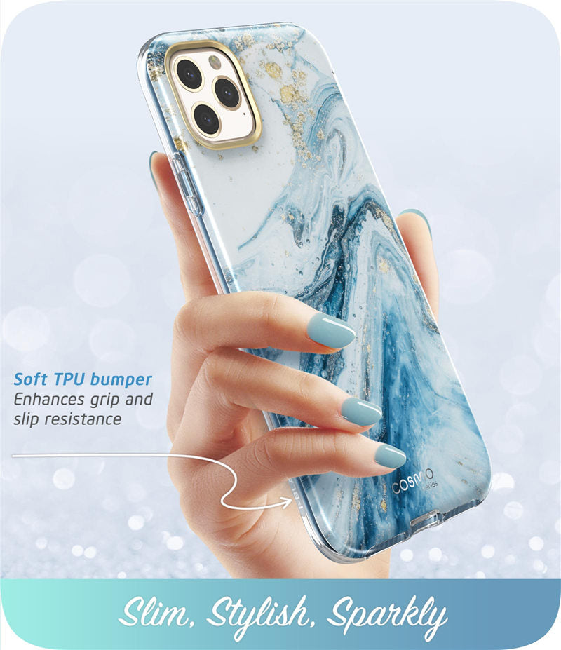 Full-Body Shinning Glitter Marble Bumper Case with Built-in Screen Protector