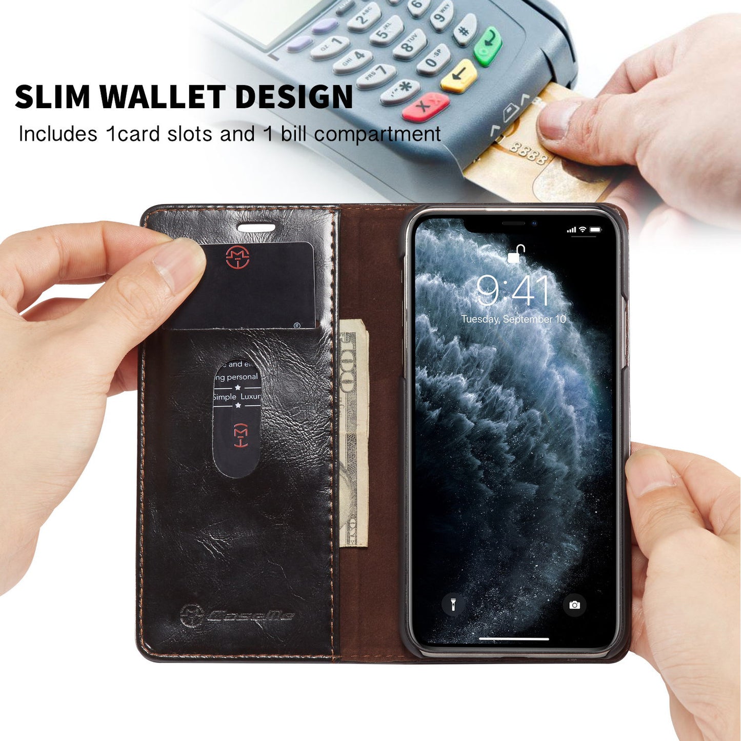 Elegant Leather Magnetic Card Holder Wallet Cover for iPhones