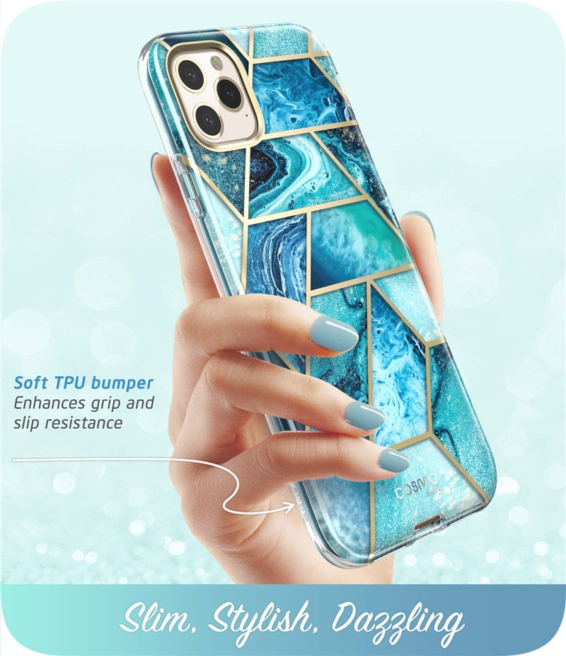 Full-Body Shinning Glitter Marble Bumper Case with Built-in Screen Protector