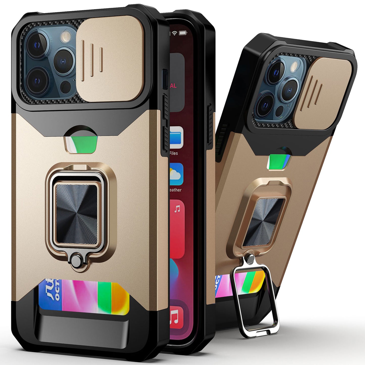 Kickstand with Slide Camera, Built-in 360 Rotate Ring Stand Magnetic Card Slot Credit Cover