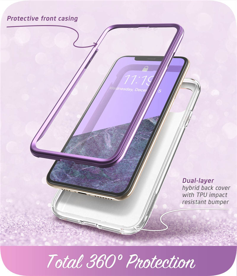 Full-Body Shinning Glitter Marble Bumper Case with Built-in Screen Protector