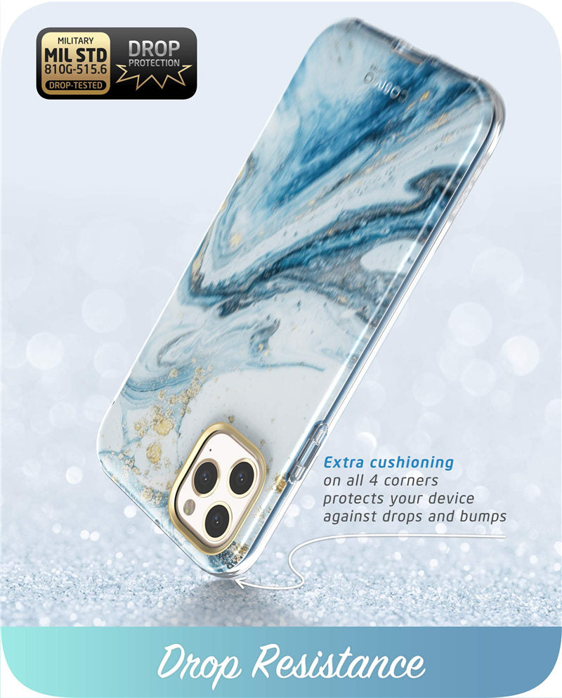 Full-Body Shinning Glitter Marble Bumper Case with Built-in Screen Protector