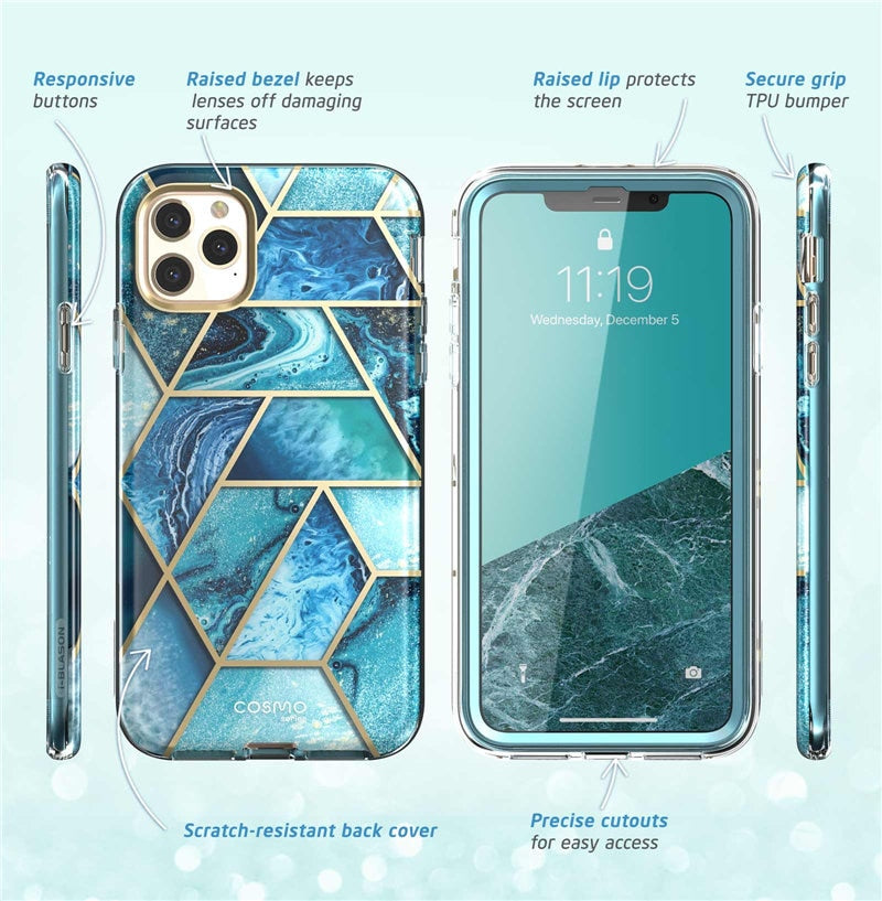 Full-Body Shinning Glitter Marble Bumper Case with Built-in Screen Protector