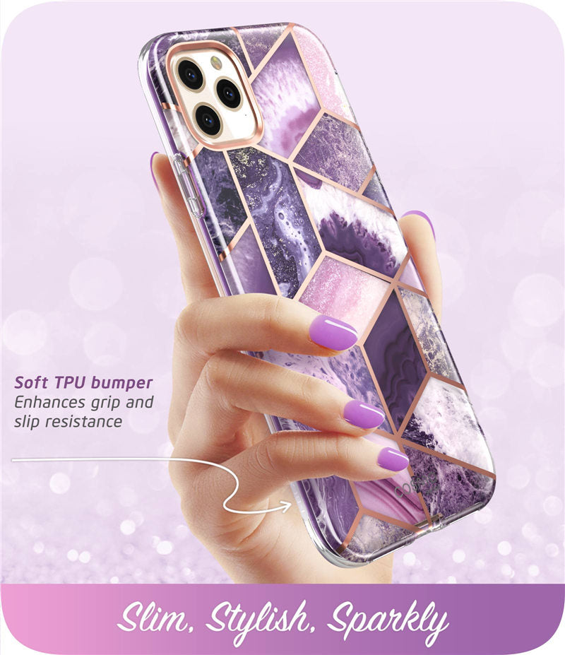 Full-Body Shinning Glitter Marble Bumper Case with Built-in Screen Protector