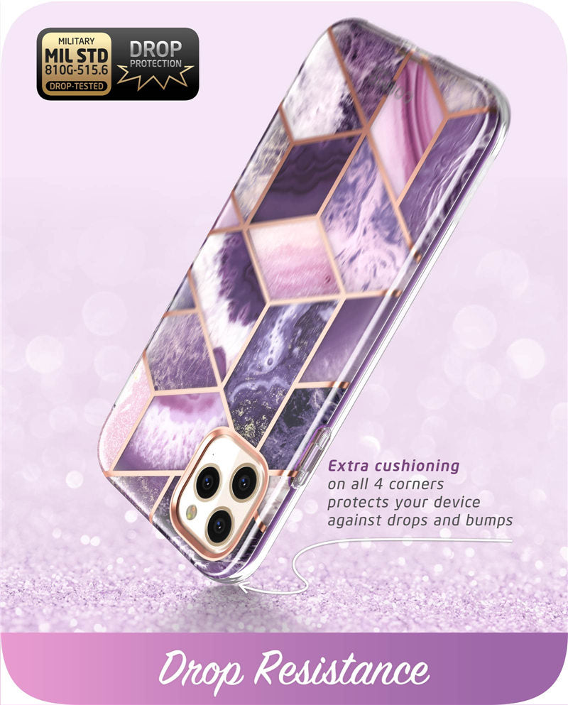 Full-Body Shinning Glitter Marble Bumper Case with Built-in Screen Protector