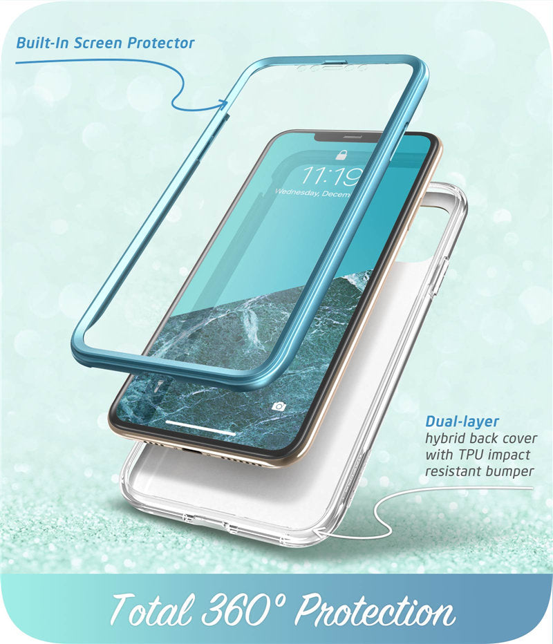 Full-Body Shinning Glitter Marble Bumper Case with Built-in Screen Protector