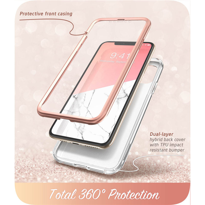 Full-Body Shinning Glitter Marble Bumper Case with Built-in Screen Protector