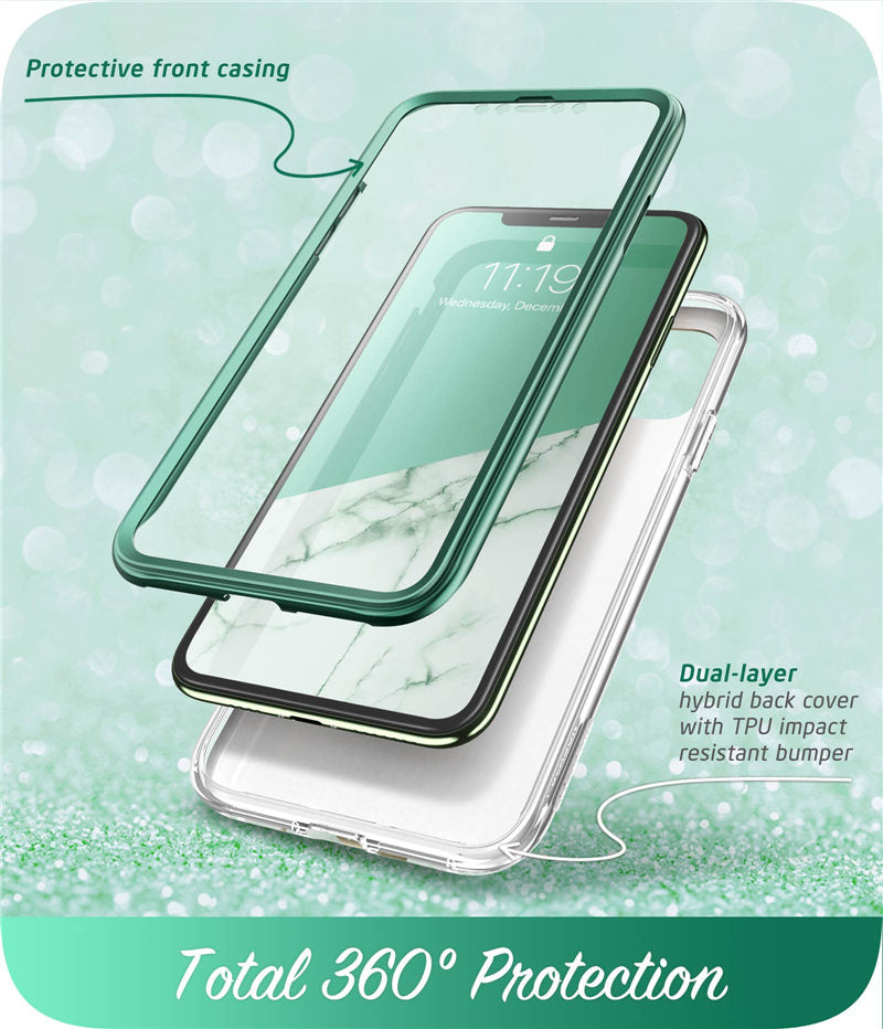 Full-Body Shinning Glitter Marble Bumper Case with Built-in Screen Protector