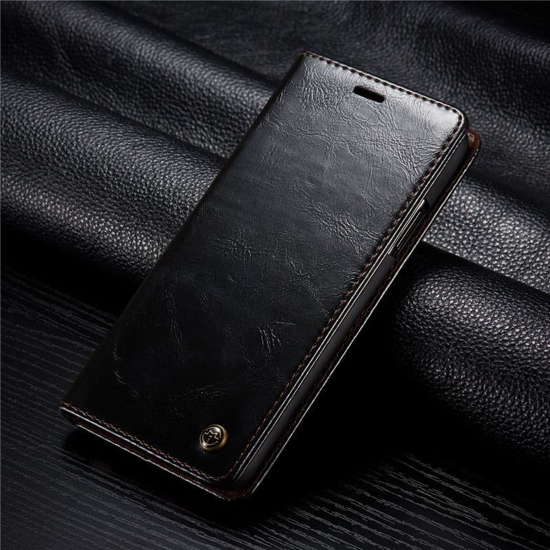 Elegant Leather Magnetic Card Holder Wallet Cover for iPhones