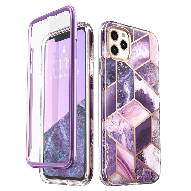 Full-Body Shinning Glitter Marble Bumper Case with Built-in Screen Protector
