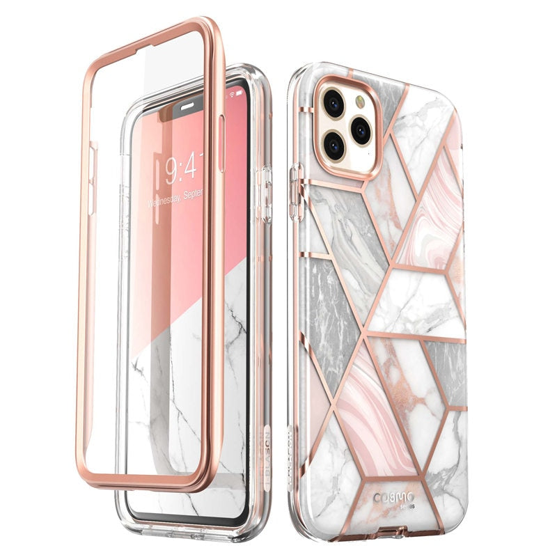 Full-Body Shinning Glitter Marble Bumper Case with Built-in Screen Protector