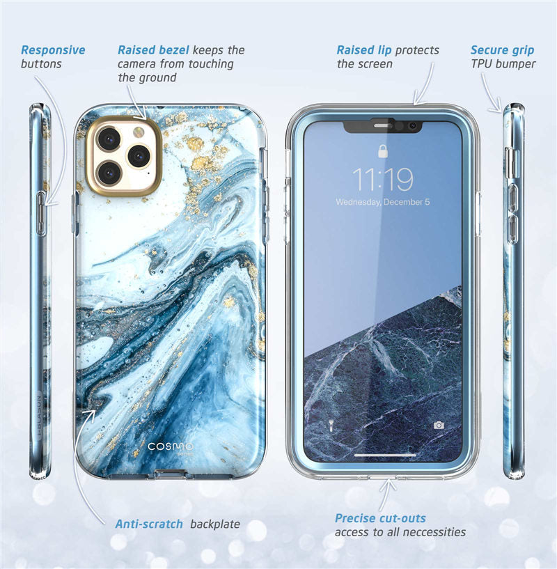 Full-Body Shinning Glitter Marble Bumper Case with Built-in Screen Protector