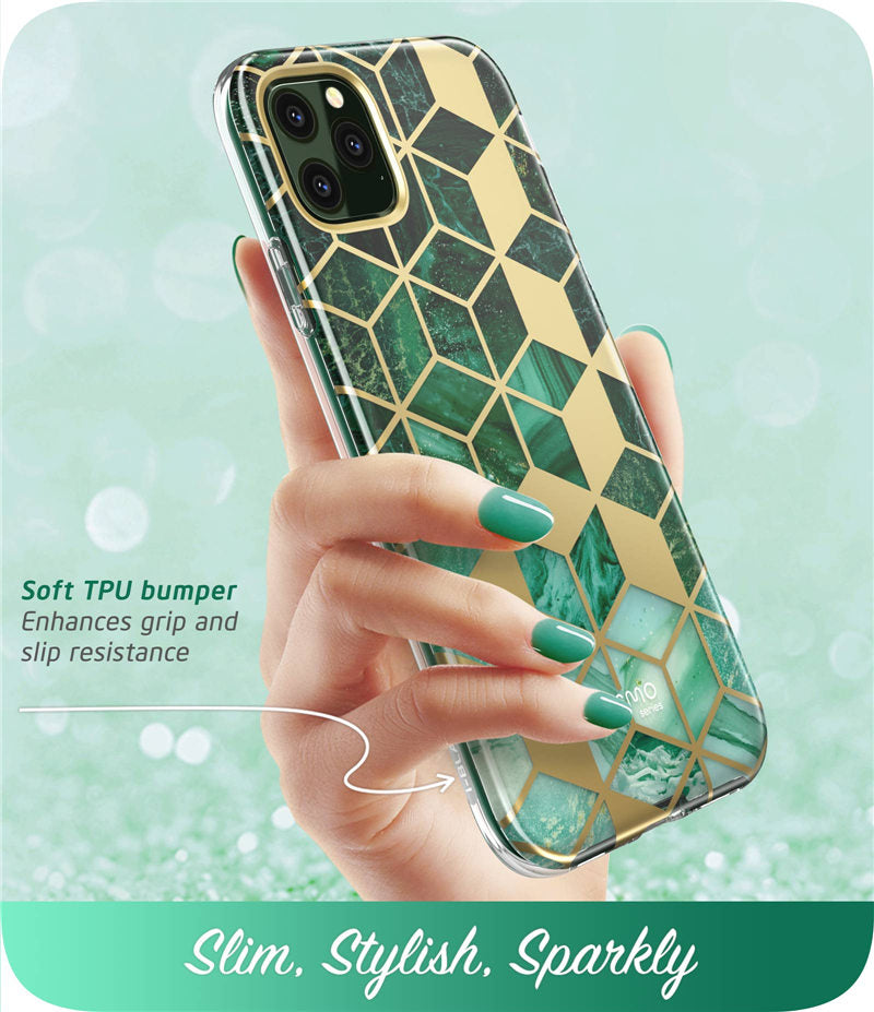 Full-Body Shinning Glitter Marble Bumper Case with Built-in Screen Protector