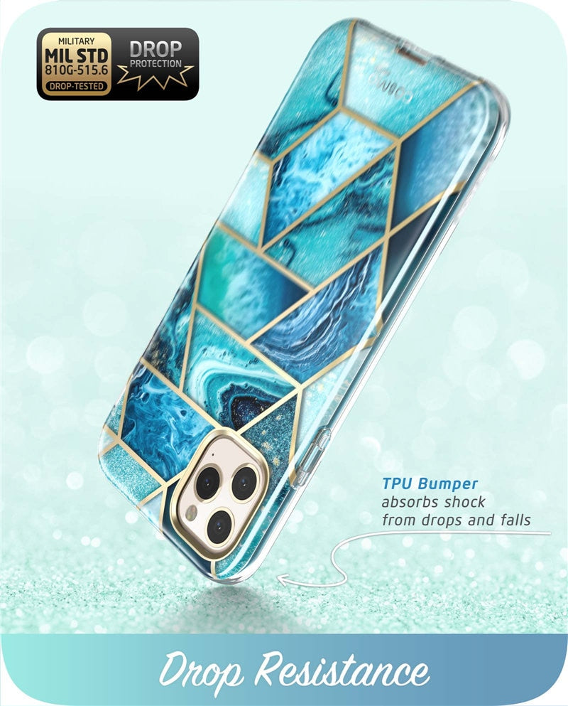 Full-Body Shinning Glitter Marble Bumper Case with Built-in Screen Protector