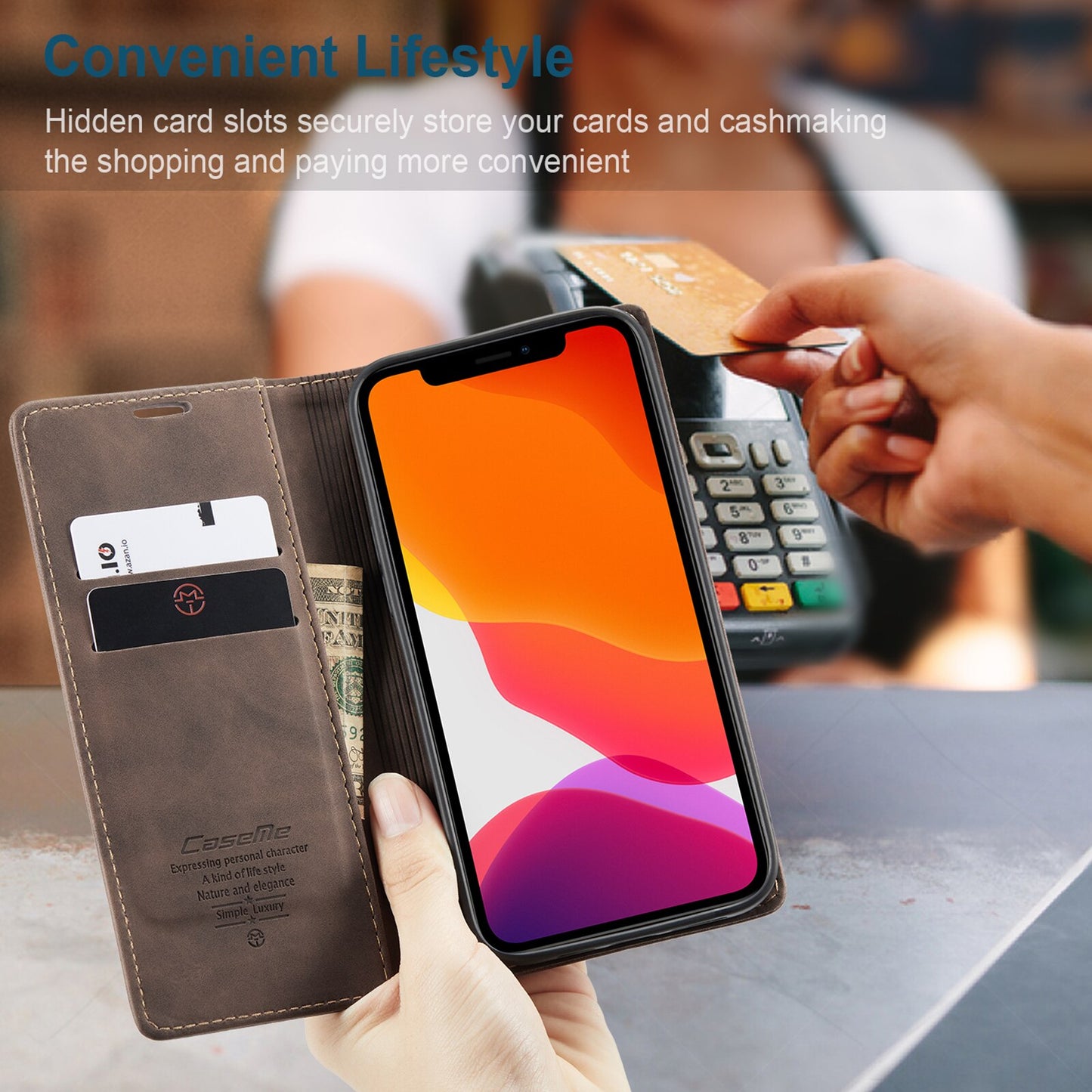 Premium iPhone 14 13 12 Mini Pro Max Case Retro Magnetic Card Leather Wallet.