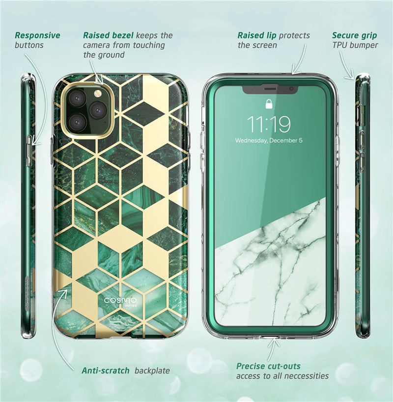 Full-Body Shinning Glitter Marble Bumper Case with Built-in Screen Protector