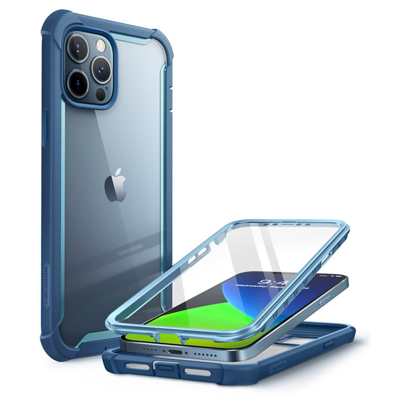 iPhone 12 Pro Max Case 6.7" Full-Body Rugged Clear Bumper Cover with Built-in Screen Protector