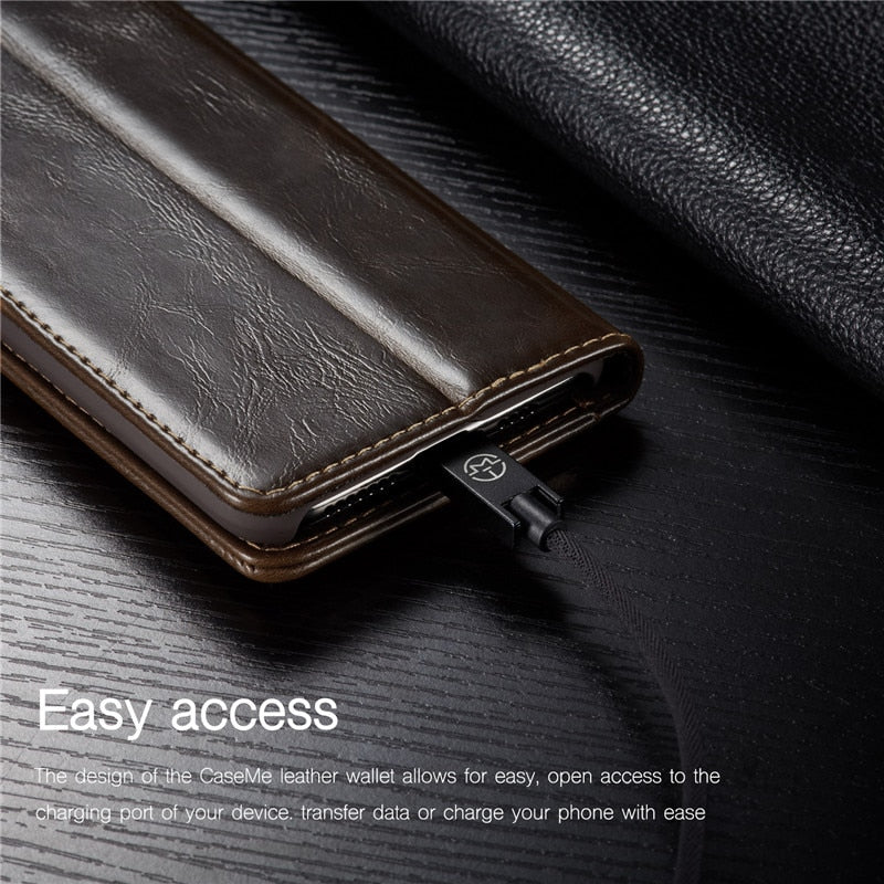 Elegant Leather Magnetic Card Holder Wallet Cover for iPhones