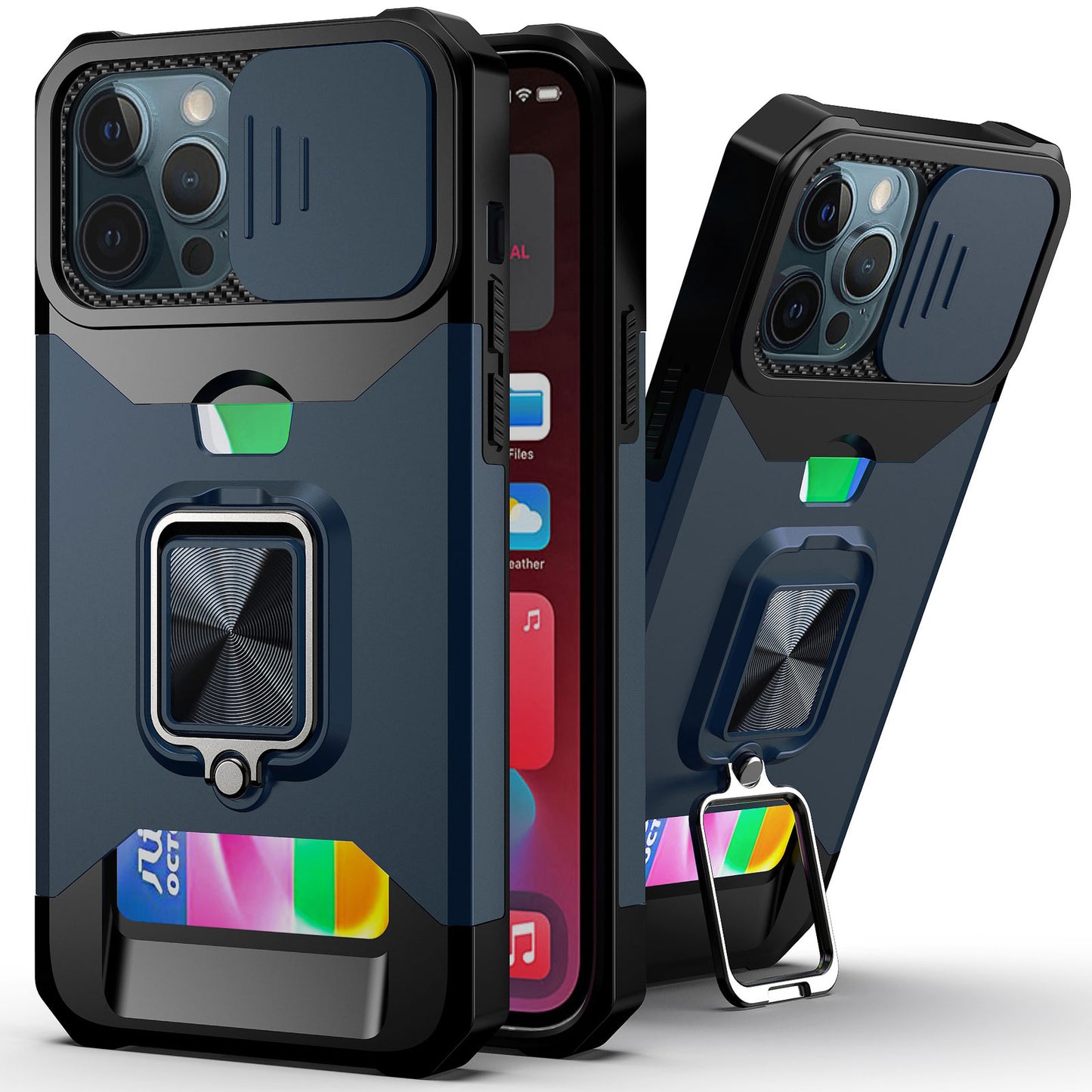 Kickstand with Slide Camera, Built-in 360 Rotate Ring Stand Magnetic Card Slot Credit Cover