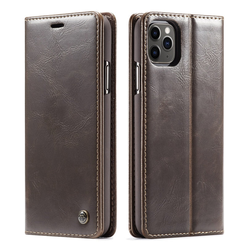 Elegant Leather Magnetic Card Holder Wallet Cover for iPhones