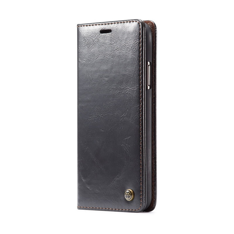 Elegant Leather Magnetic Card Holder Wallet Cover for iPhones