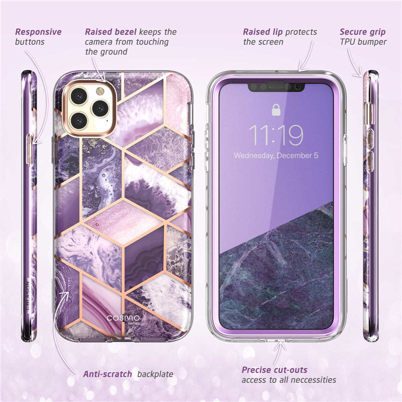 Full-Body Shinning Glitter Marble Bumper Case with Built-in Screen Protector