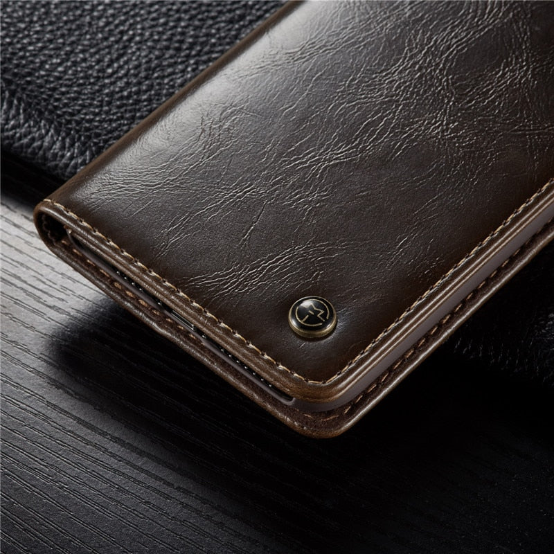 Elegant Leather Magnetic Card Holder Wallet Cover for iPhones