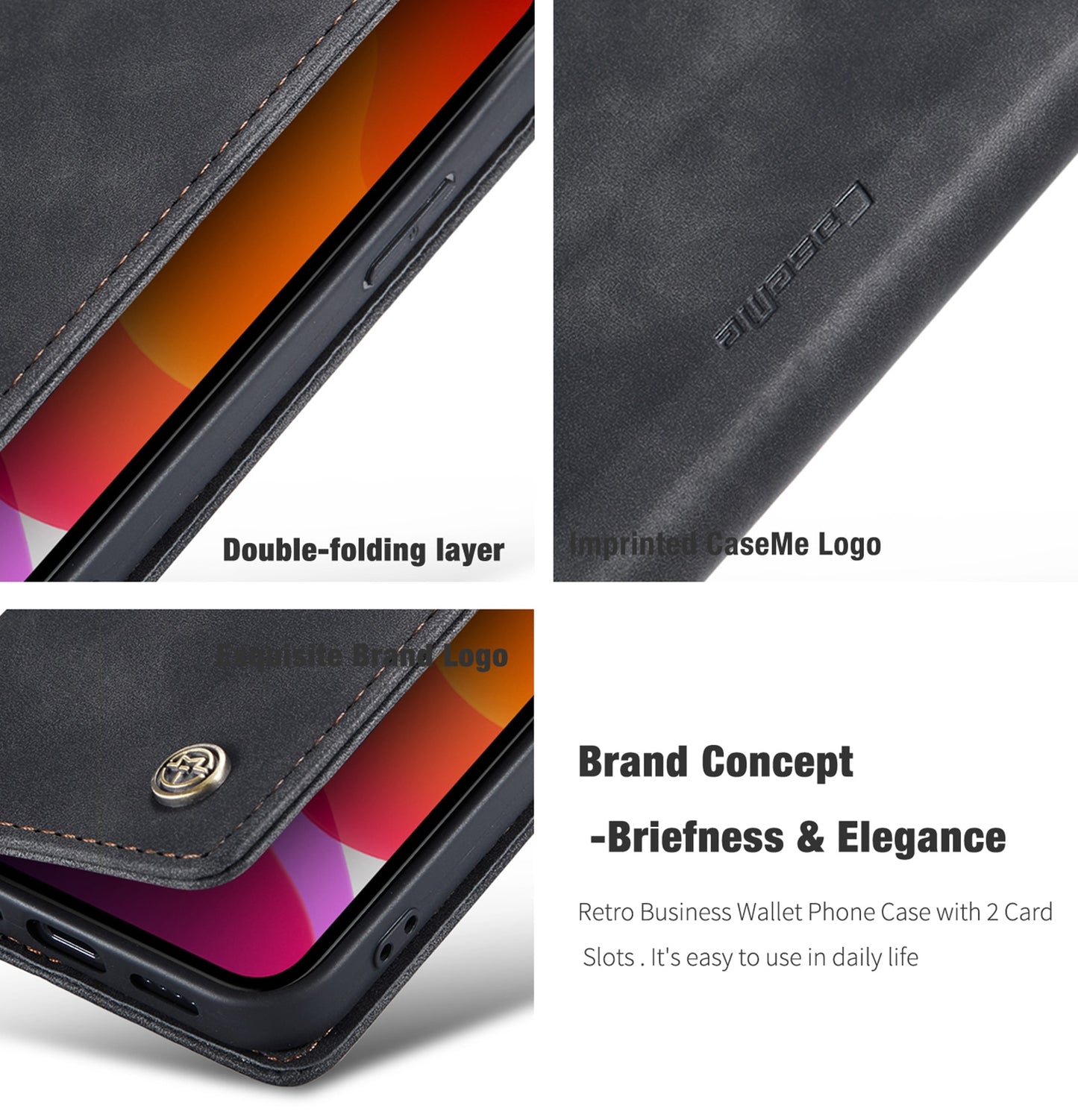 Premium iPhone 14 13 12 Mini Pro Max Case Retro Magnetic Card Leather Wallet.