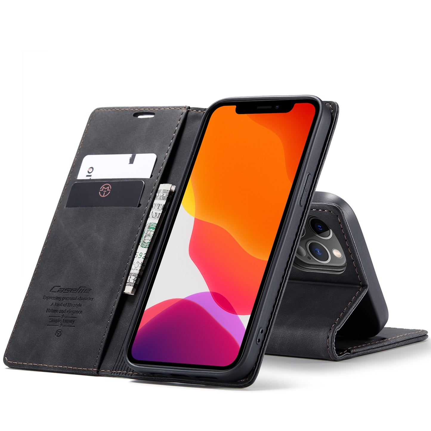 Premium iPhone 14 13 12 Mini Pro Max Case Retro Magnetic Card Leather Wallet.