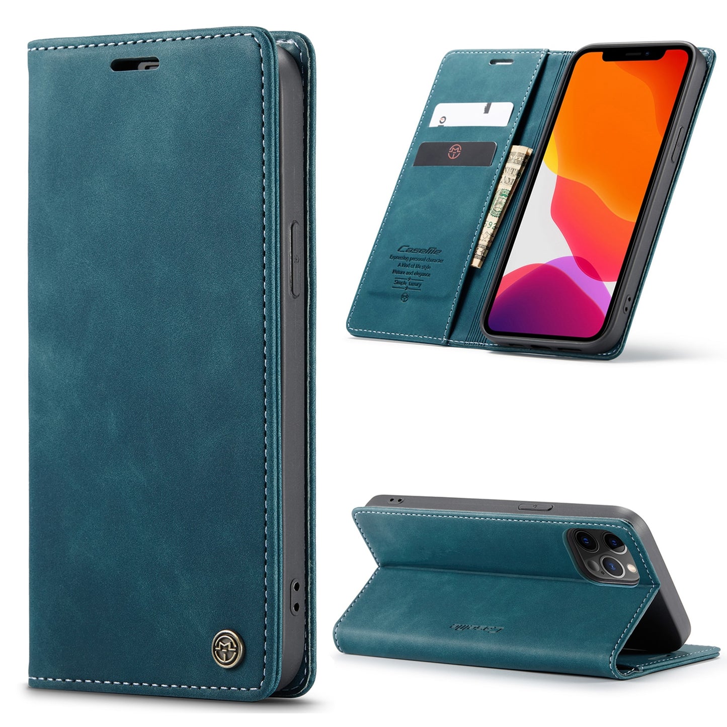 Premium iPhone 14 13 12 Mini Pro Max Case Retro Magnetic Card Leather Wallet.