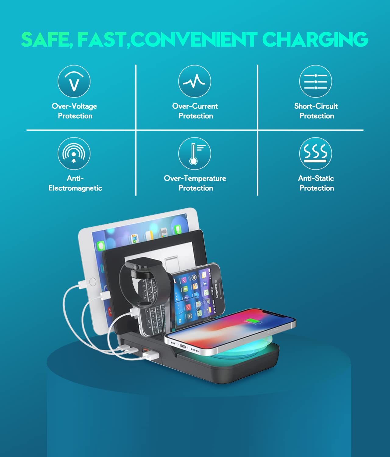 70W 5-in-1 Fast Charging Station – Multi-Device Dock with 10W Wireless Charger