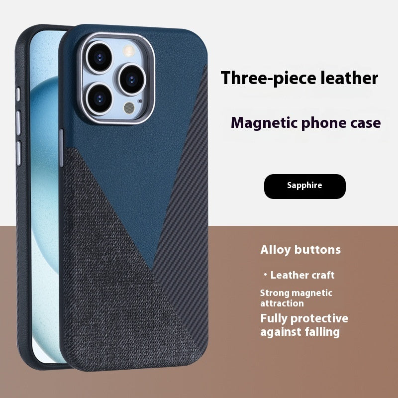 Premium Magnetic Phone Case for iPhones Elegant Three-Pigment Leather Design