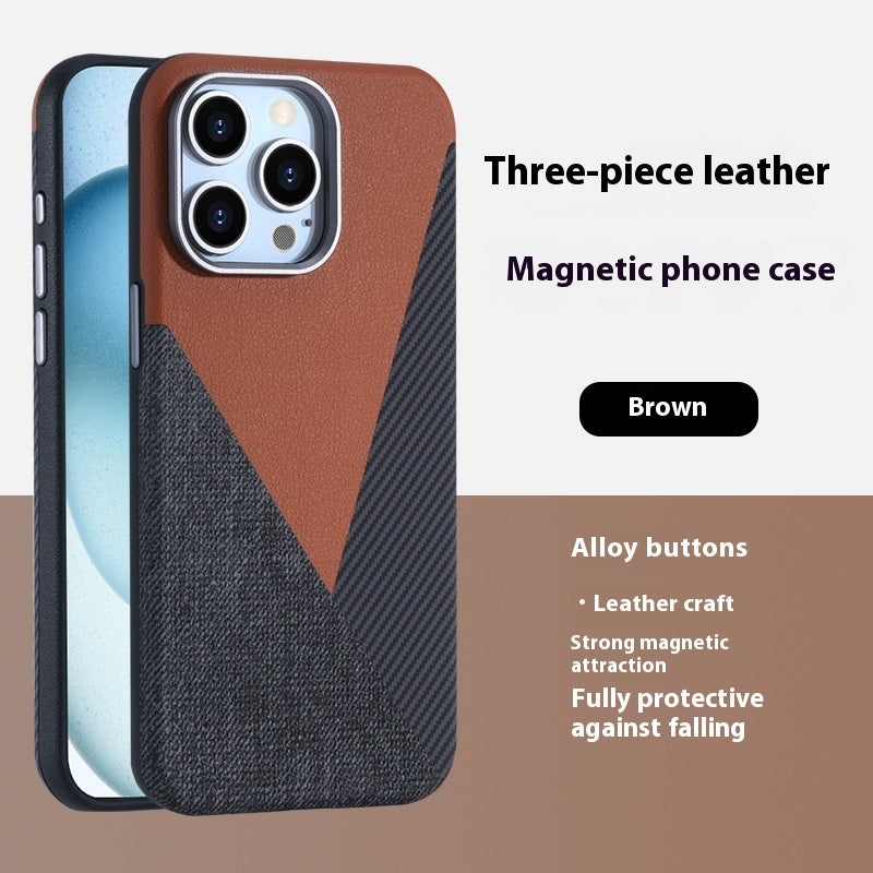Premium Magnetic Phone Case for iPhones Elegant Three-Pigment Leather Design